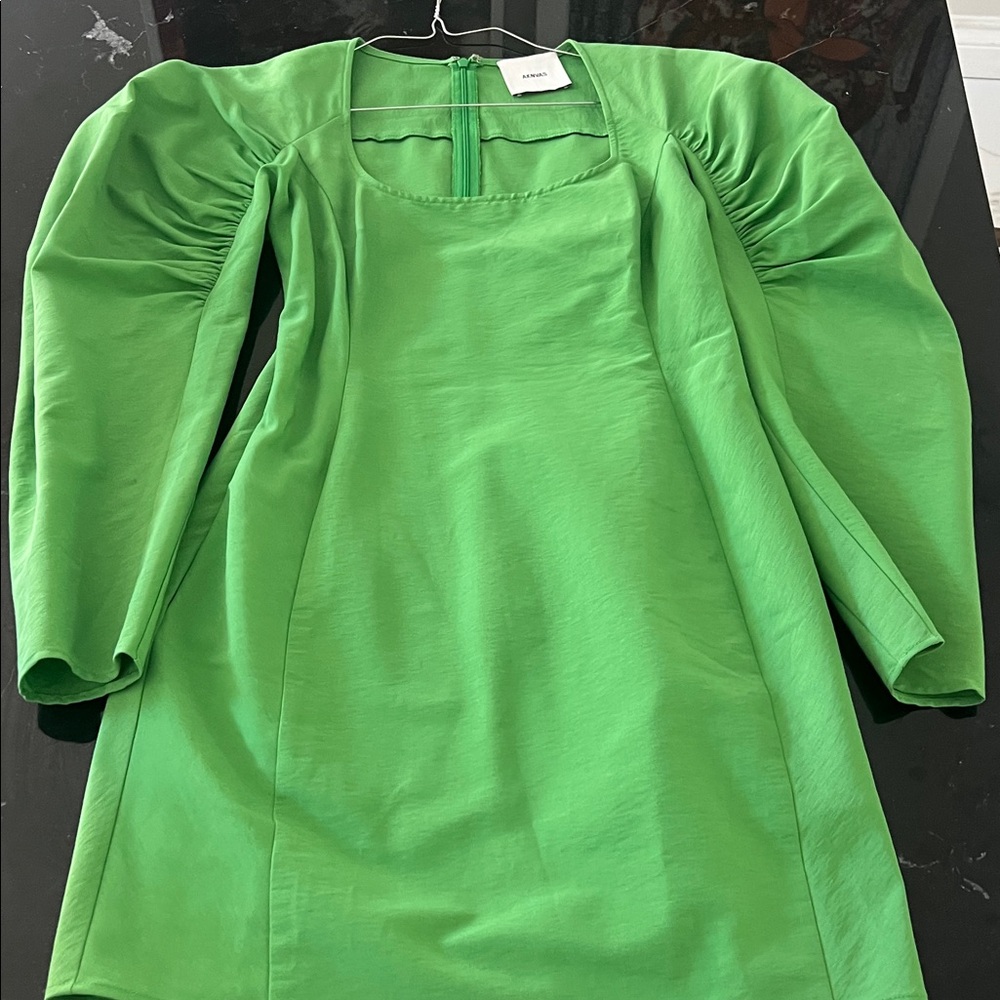 Aknvas Bright Green Puff-Sleeve Mini Dress